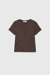 General Idea WOMAN Punching Ribbed Henley Neck T-Shirt