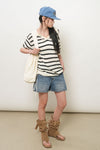 General Idea UNISEX One-Button Collar Stripe Half Knit