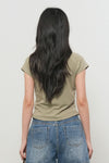 General Idea WOMAN Snap Henley Neck T-Shirt [KHAKI]