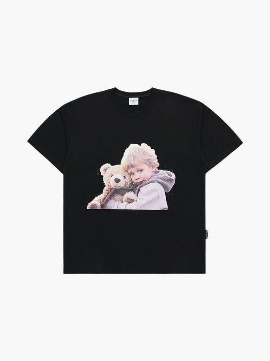 ADLV Baby Face Bear Doll Hug Short Sleeve T-Shirt
