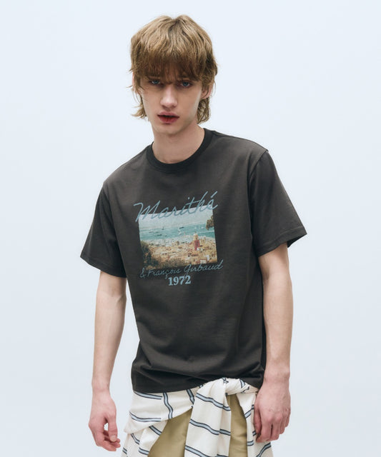Marithé François Girbaud Summer Beach Collage Graphic Half Tee White