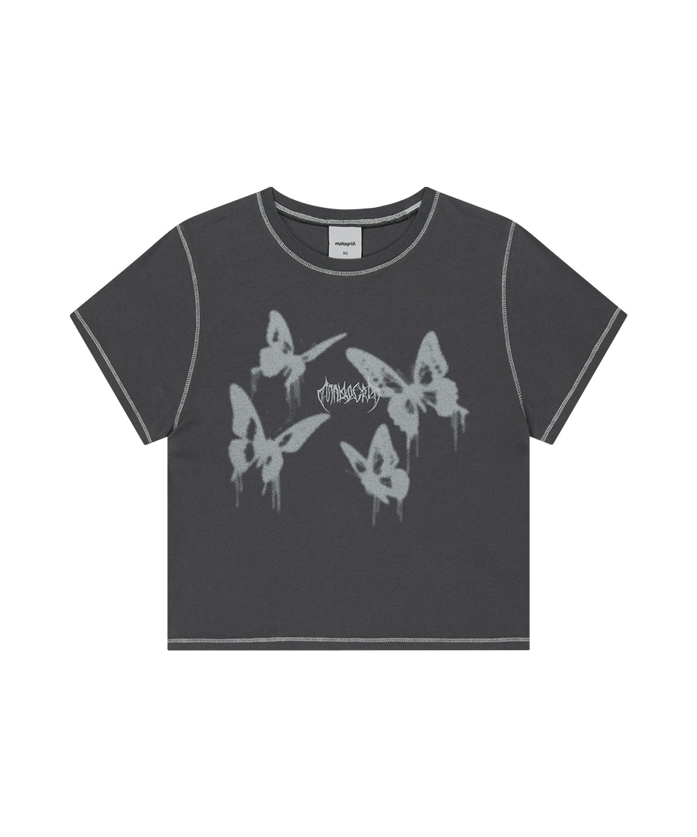 Mahagrid Pigment Butterfly Goth Crop Tee