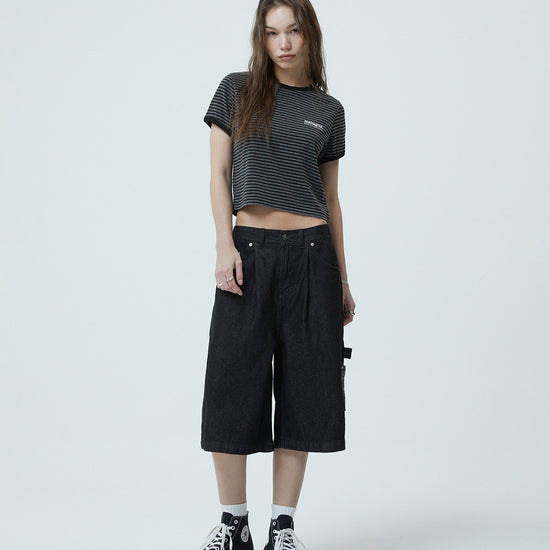 Mahagrid Bermuda Check Pocket Denim Shorts [Black]