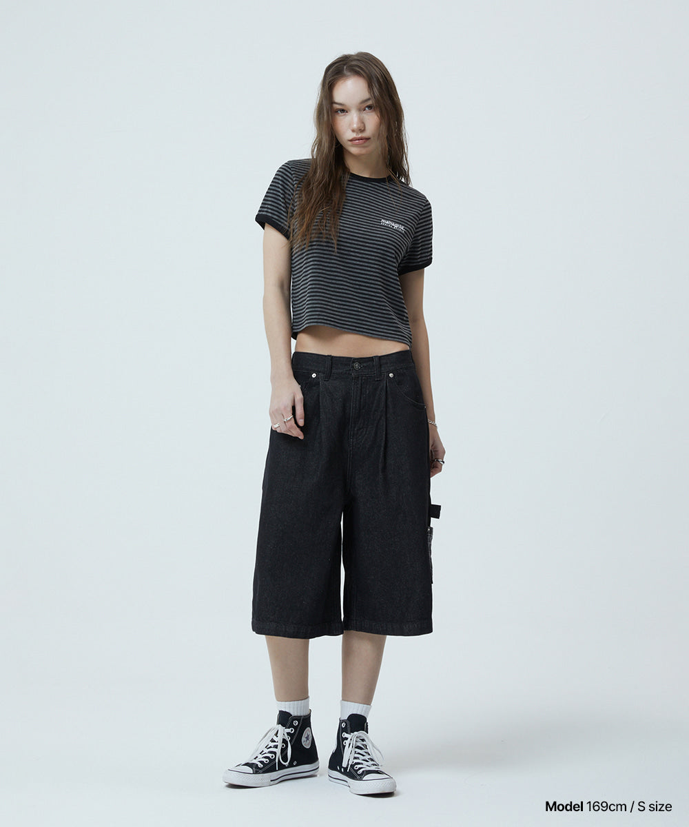 Mahagrid Bermuda Check Pocket Denim Shorts [Black]