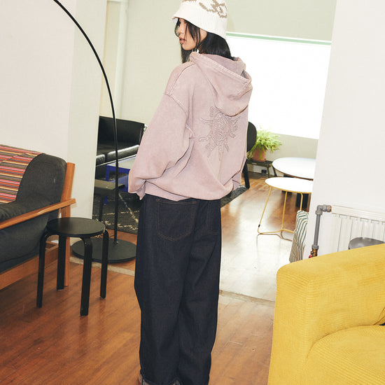 Mahagrid Washed Solar Applique Zip Up Hoodie