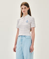 Marithé François Girbaud W STRIPE SLIM CROP COLLAR TEE