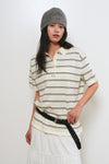General Idea WOMAN Stripe Loose Collar Half Knit