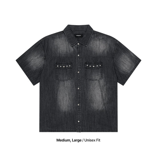 Mahagrid Denim Stud Half Shirt [Black]
