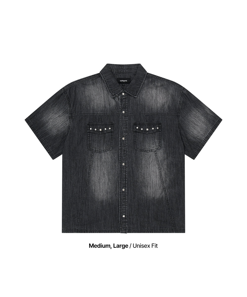 Mahagrid Denim Stud Half Shirt [Black]