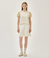 Marithé François Girbaud W SMALL REGULAR LOGO RAGLAN CROP TEE butter