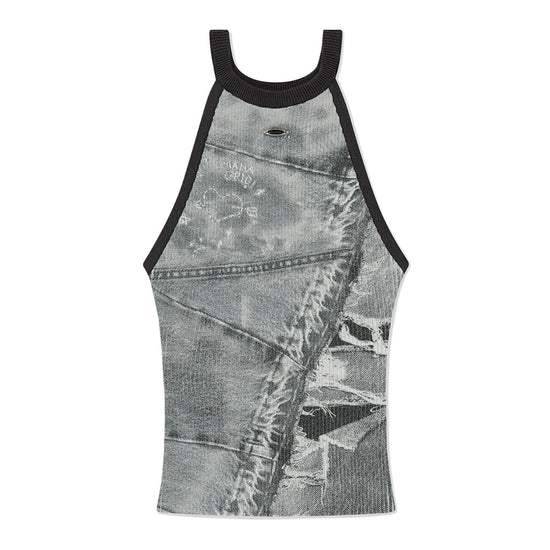 Mahagrid Denim Printed Halter Knit