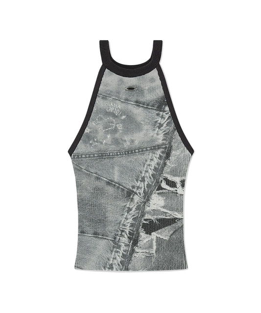 Mahagrid Denim Printed Halter Knit