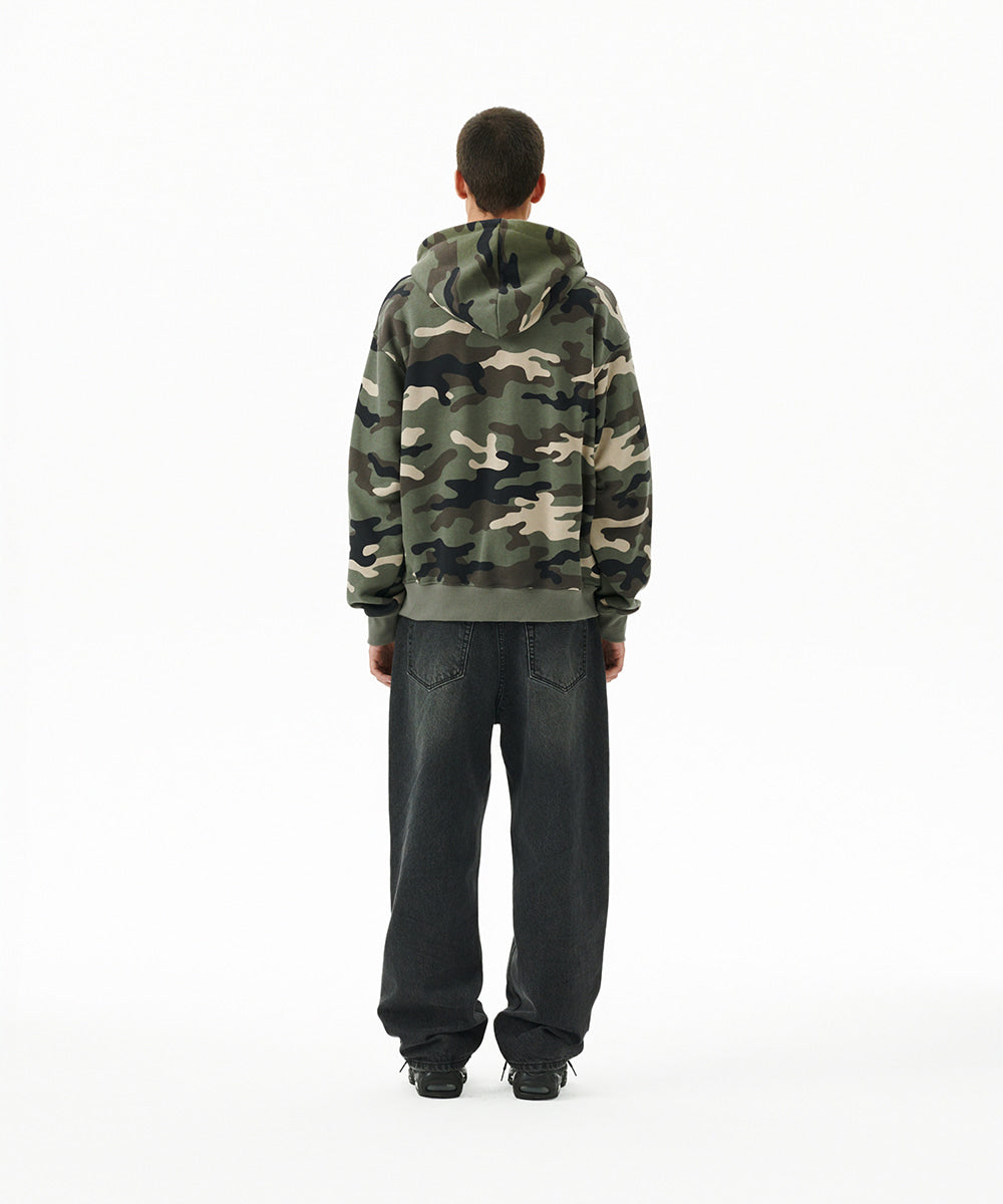 Mahagrid Camo Applique Zip Up Hoodie