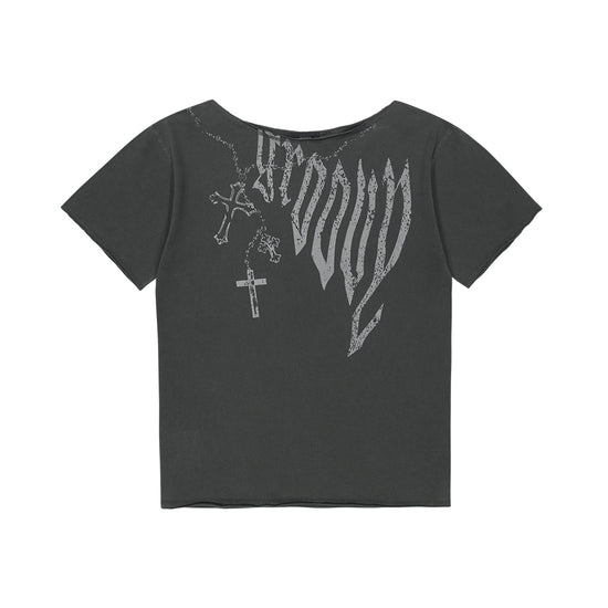 Mahagrid Pigment Groovy One Shoulder Tee in Charcoal