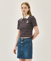 Marithé François Girbaud W STRIPE SLIM CROP COLLAR TEE
