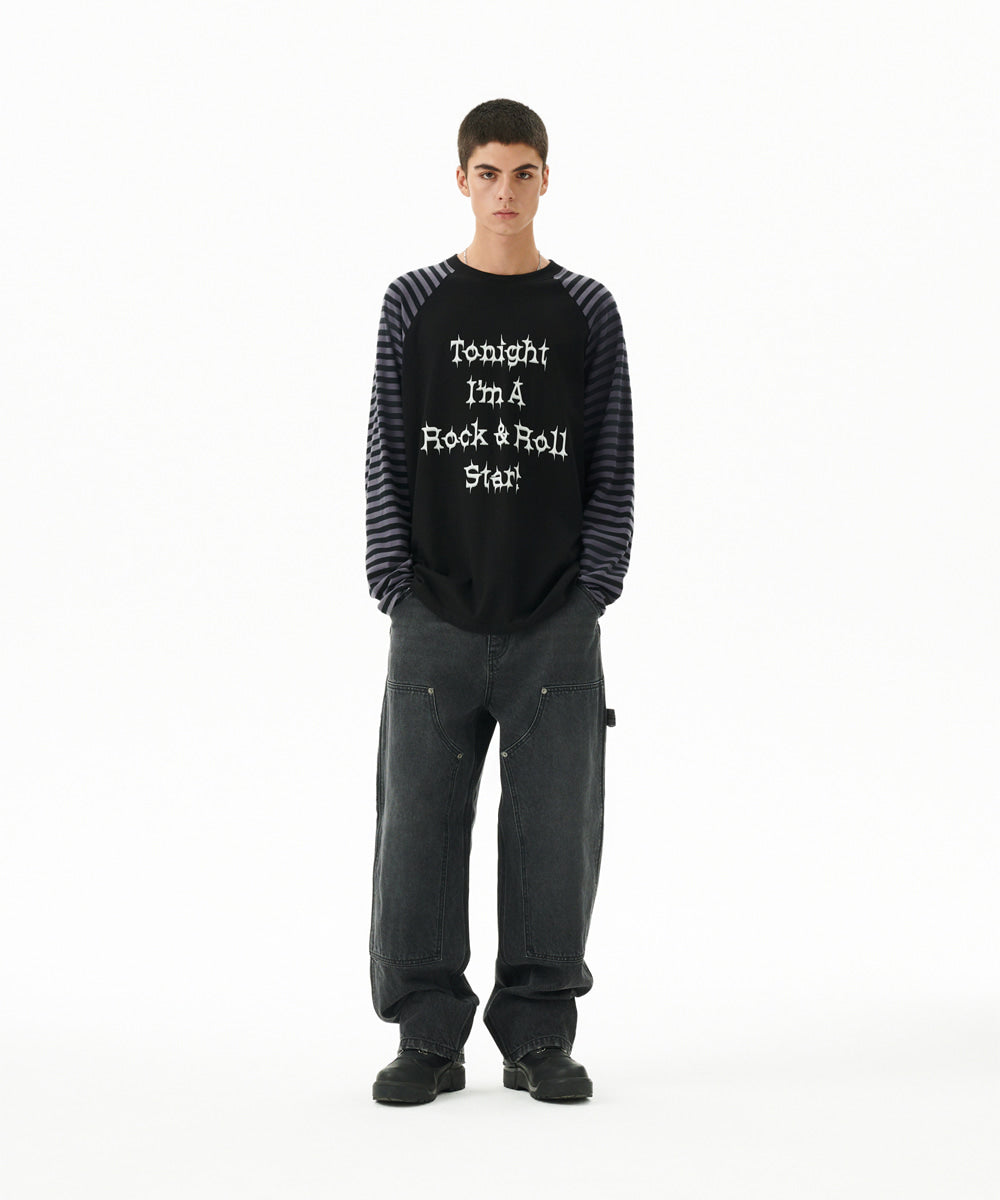 Mahagrid Rock Star Raglan Stripe Long Sleeve Tee