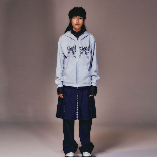 Nice Ghost Club Denim Pleats Panel Layered Skirt Pants