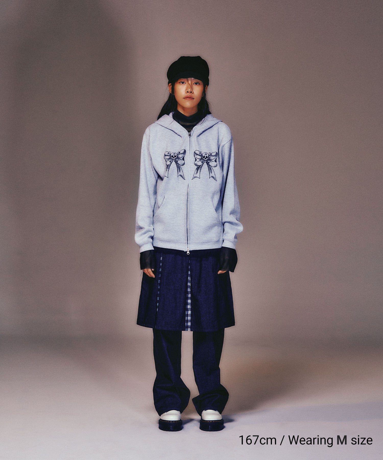Nice Ghost Club Denim Pleats Panel Layered Skirt Pants