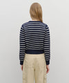 Marithé François Girbaud W CREW NECK STRIPE CROP KNIT PULLOVER NAVY