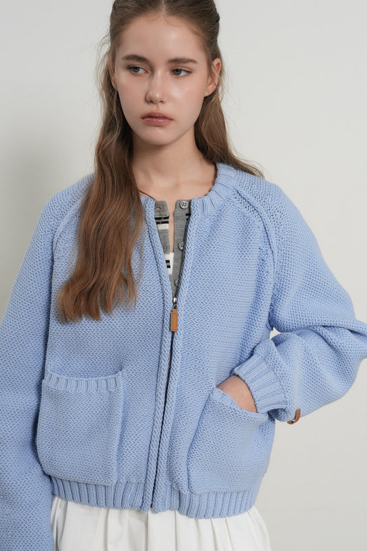 General Idea WOMAN Cotton Blend Raglan Knit Zip-Up