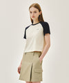 Marithé François Girbaud W SMALL REGULAR LOGO RAGLAN CROP TEE butter