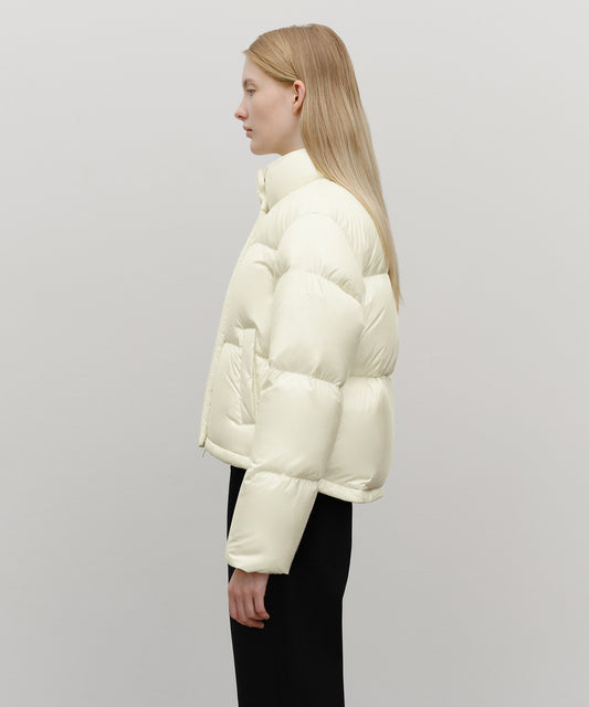 Marithé François Girbaud Women's Glossy Crop Down Jacket in Ivory