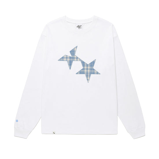Cavish Twin Star Check Applique Long Sleeve Tee in White