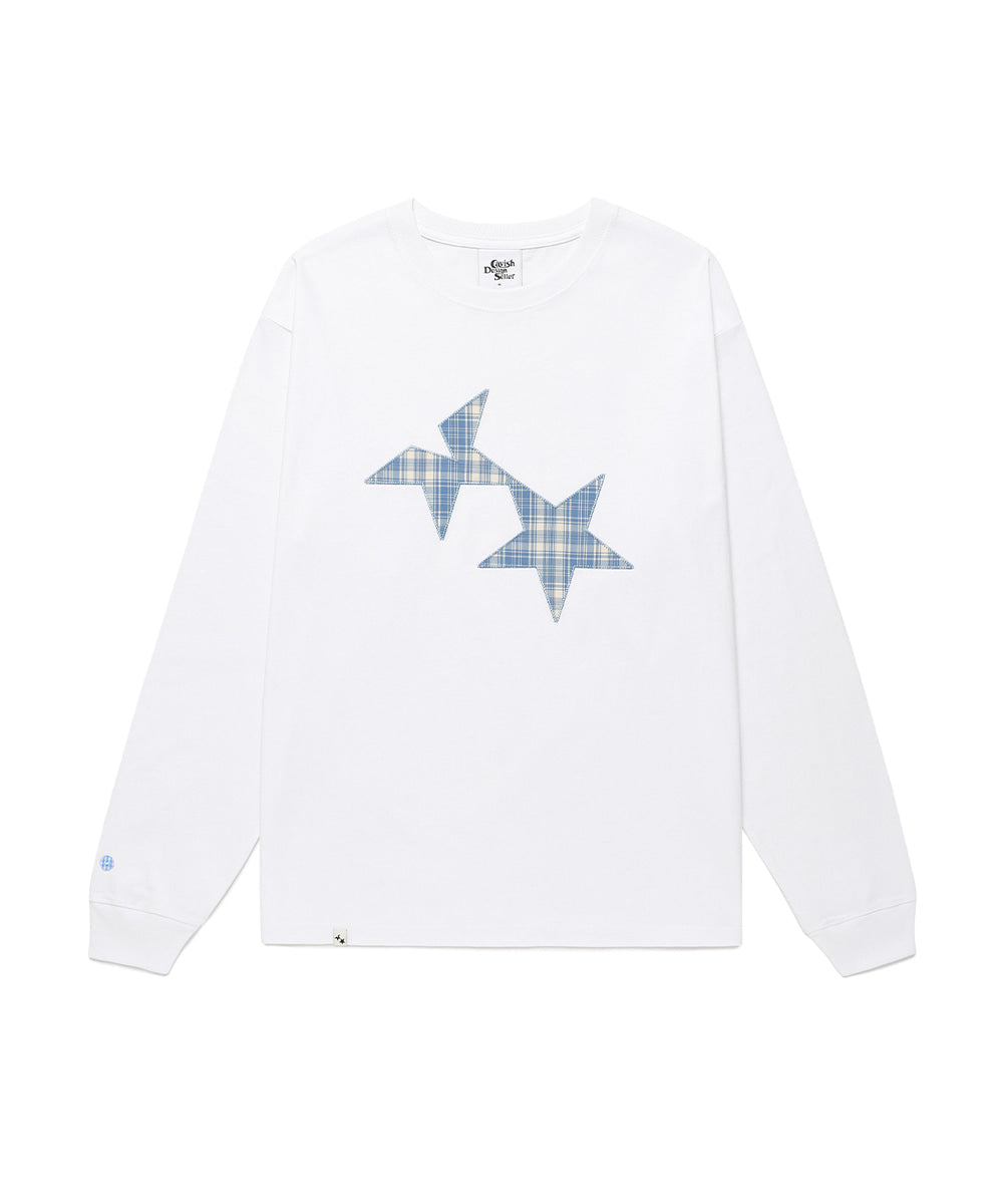 Cavish Twin Star Check Applique Long Sleeve Tee in White