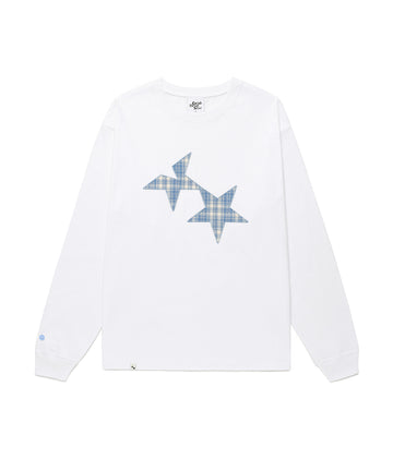 Cavish Twin Star Check Applique Long Sleeve Tee in White