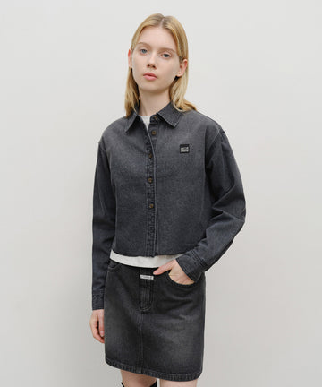 Marithé François Girbaud W Heritage Lettering Logo Denim Crop Shirt Black