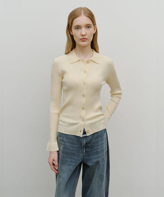 Marithé François Girbaud W Slim Fit Collar Cardigan Cream