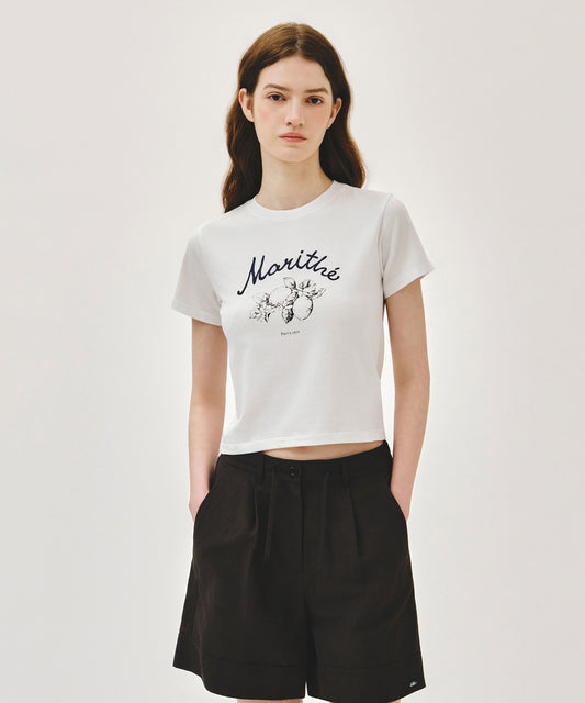 Marithé François Girbaud W LEMON GRAPHIC SLIM CROP TEE