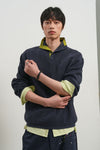 General Idea [XXL Exclusive] Unisex Color-Block Collar Henry Neck Knit [Light Blue]
