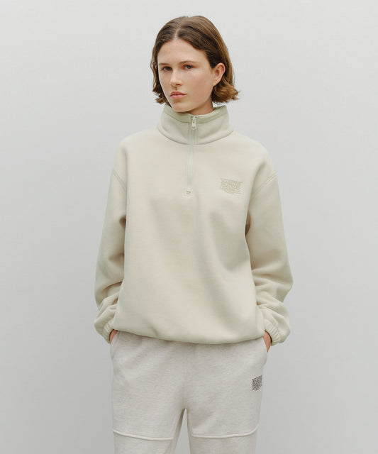 Marithé François Girbaud Classic Logo Half Neck Fleece Sweatshirt Ivory