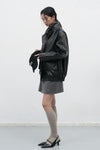 General Idea WOMAN High-Neck Faux Leather Blouson [BLACK]