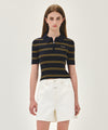 Marithé François Girbaud W STRIPE HALF ZIP UP SLIM KNIT