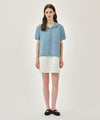 Marithé François Girbaud W SAILOR COLLAR SHORT SLEEVE CHAMBRAY SHIRT dark blue