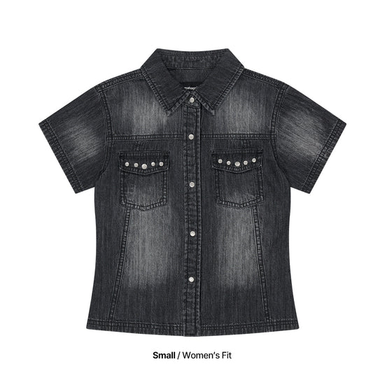 Mahagrid Denim Stud Half Shirt [Black]