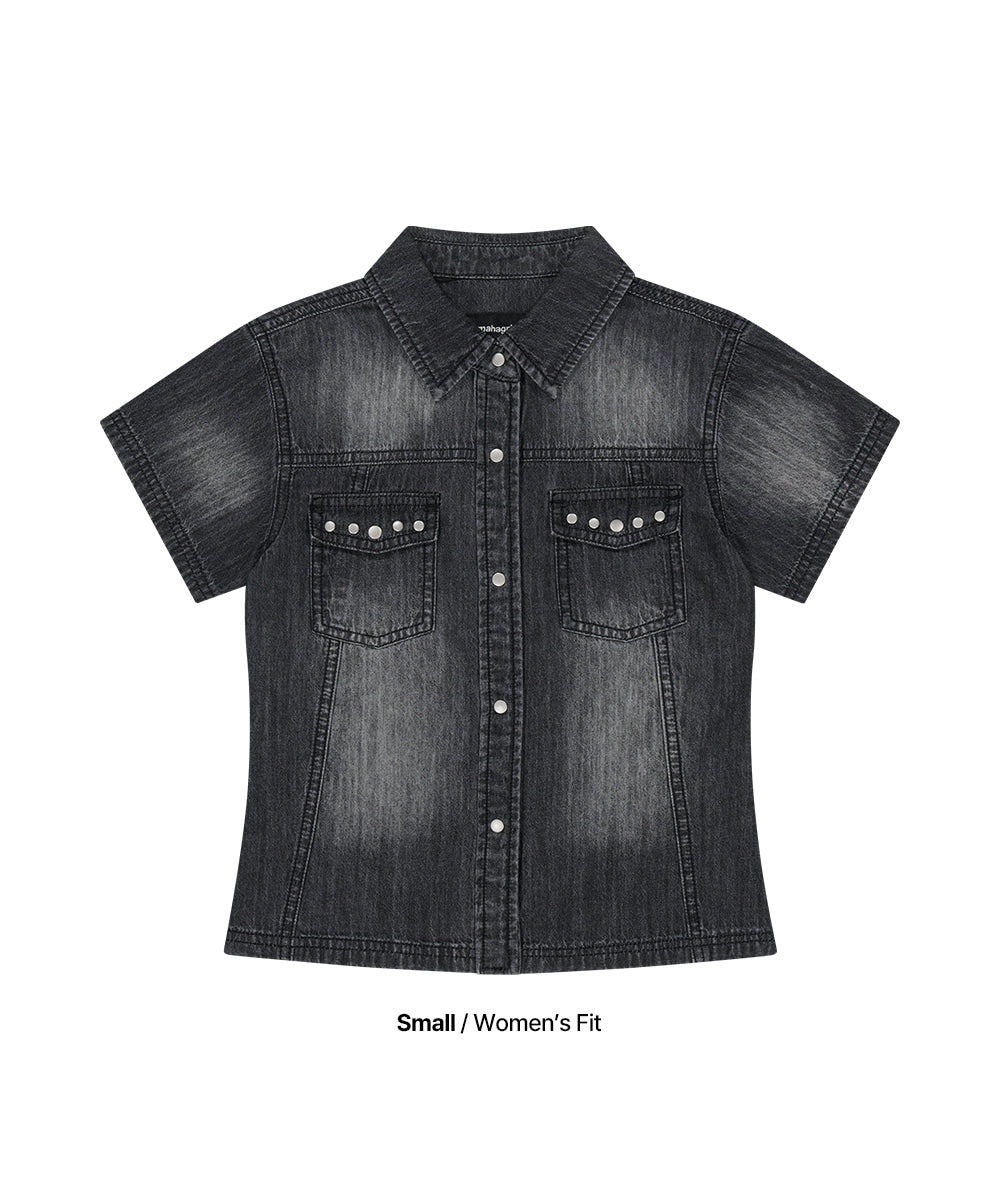 Mahagrid Denim Stud Half Shirt [Black]