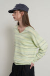 General Idea WOMAN Mix Stripe V-Neck Pullover