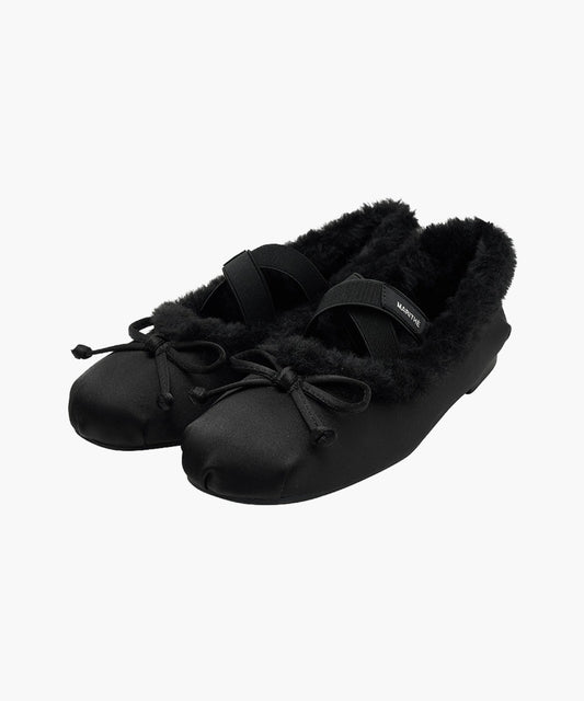 Marithé François Girbaud NU WEEK CROSS BANDING RIBBON FUR FLAT SHOES Light Beige