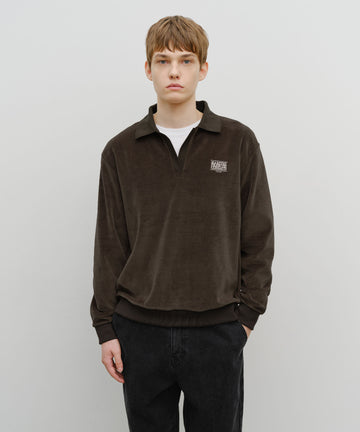 Marithé François Girbaud Classic Logo Collared Velour Sweatshirt Brown
