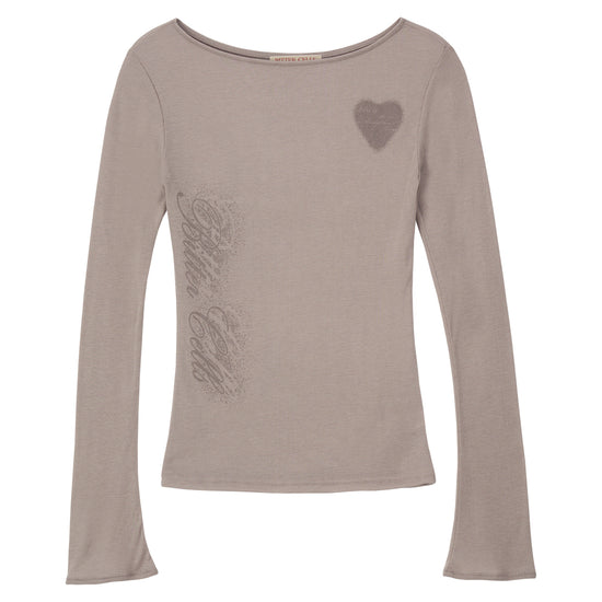 Bitter Cells Sheer Heart Long Sleeve-Beige