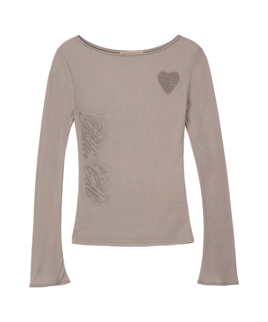 Bitter Cells Sheer Heart Long Sleeve-Beige