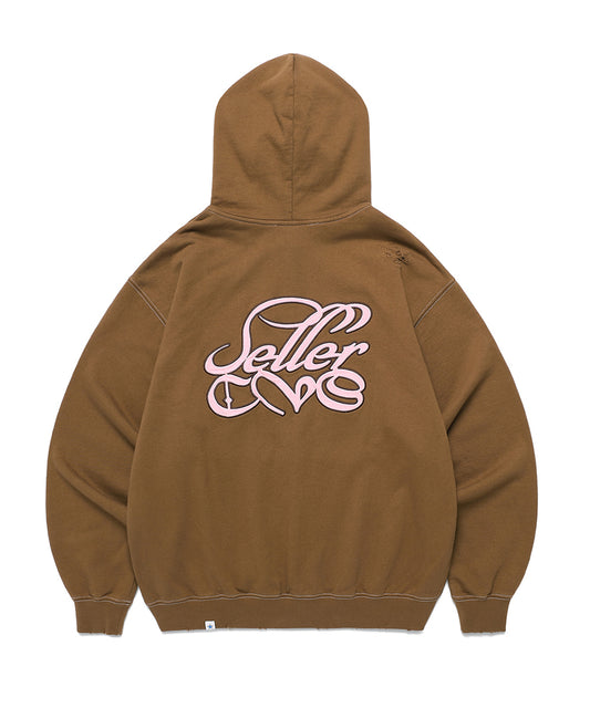 Cavish Damaged Applique Zip Up Hoodie