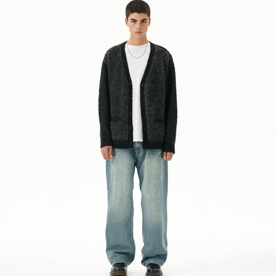 Mahagrid Mixed Hairy Knit Cardigan