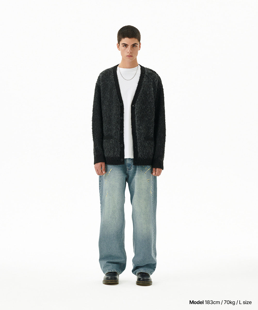Mahagrid Mixed Hairy Knit Cardigan
