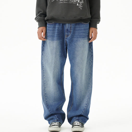 Mahagrid Back Logo Washed Denim Pants [Blue]
