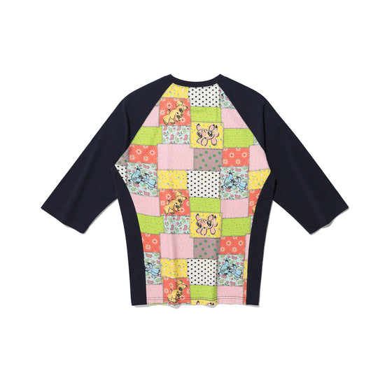 Nice Ghost Club Patchwork Quilted Printed 3/4 Sleeve Tee