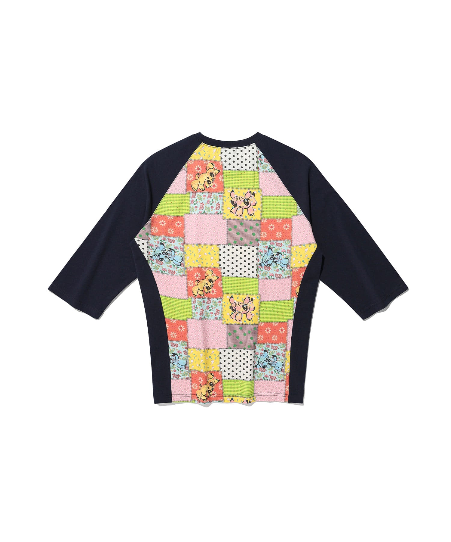 Nice Ghost Club Patchwork Quilted Printed 3/4 Sleeve Tee